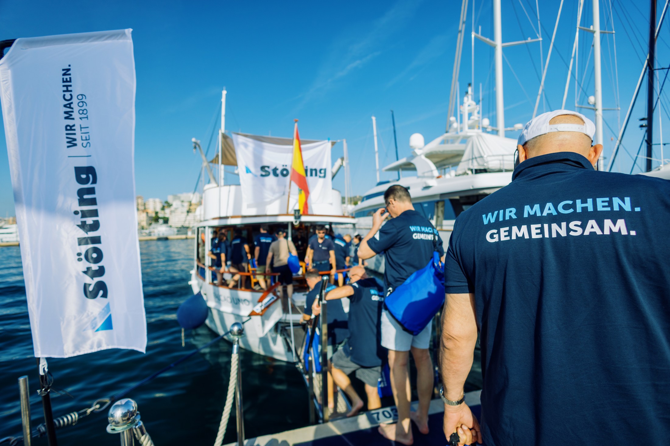 Guests gathered on a boat during a corporate event in Mallorca.