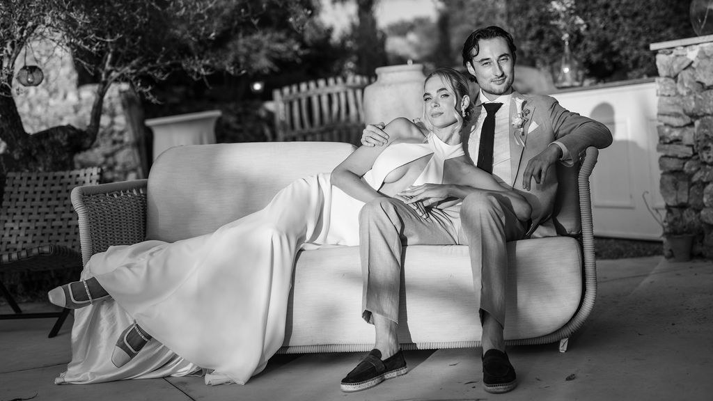 Isabelle and Arne sitting together during a quiet portrait moment.